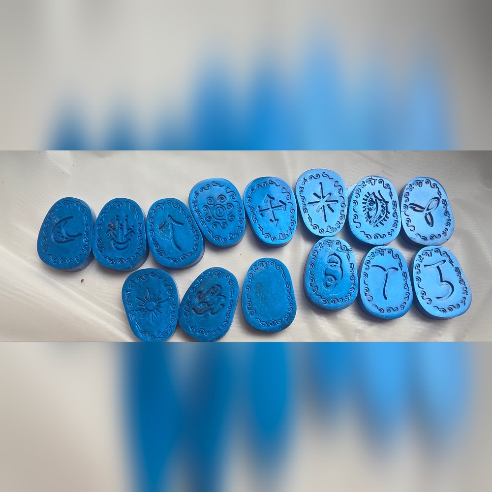 Set Of 14 Blue Resin Witch Runes For your customization. DIY Paint / color